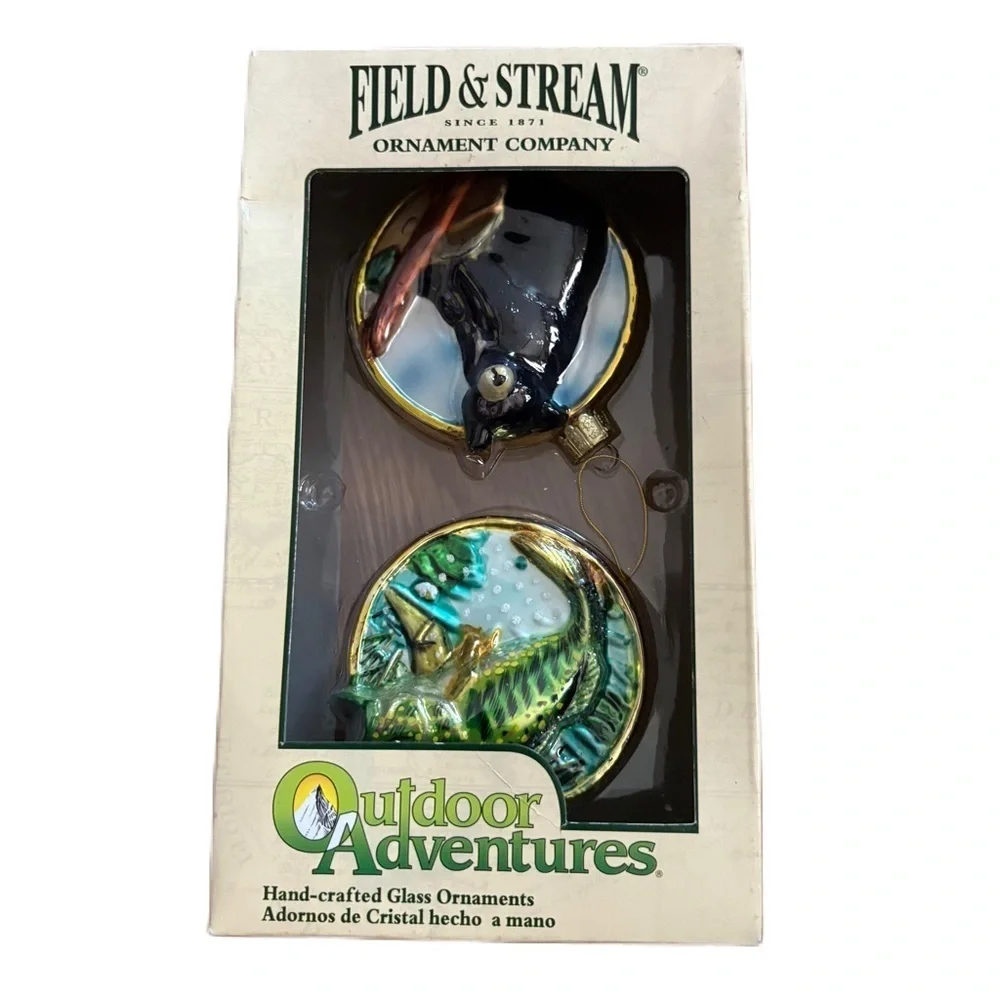 Kurt Adler Field And Stream Glass Ornaments Trout Fish And Bear Man Cave Tree
